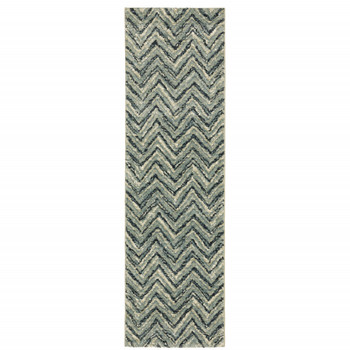 2' x 8' Blue Ivory Grey Beige and Light Blue Geometric Power Loom Runner Rug