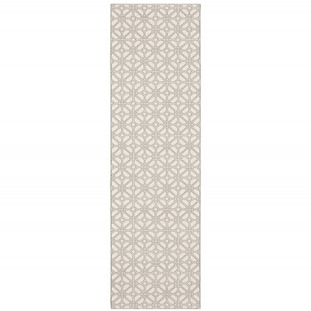 2' x 8' Ivory and Grey Geometric Power Loom Stain Resistant Runner Rug