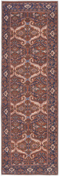 2' x 8' Red Tan and Blue Floral Power Loom Polyester Runner Rug