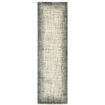 2' x 8' Grey Beige and Blue Power Loom Stain Resistant Runner Rug