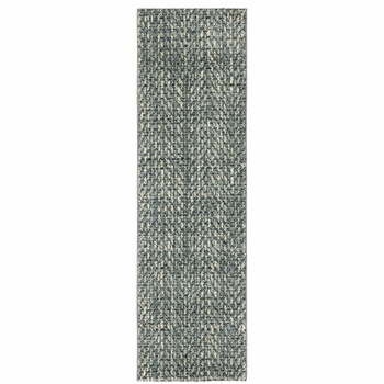 2' x 8' Blue Ivory Grey and Light Blue Geometric Power Loom Runner Rug