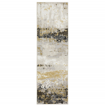 2' x 8' Grey Gold Beige Black and Brown Abstract Power Loom Runner Rug