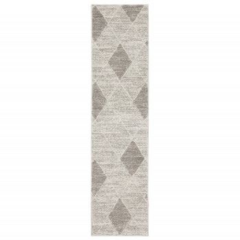 2' x 8' Grey and Ivory Geometric Power Loom Stain Resistant Runner Rug