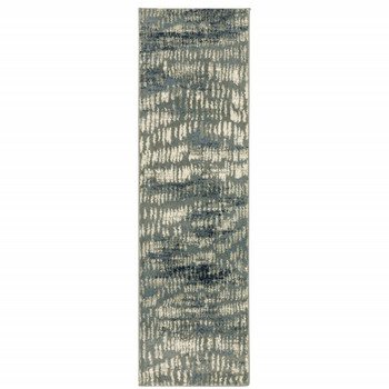 2' x 8' Grey Beige Blue and Light Blue Abstract Power Loom Runner Rug