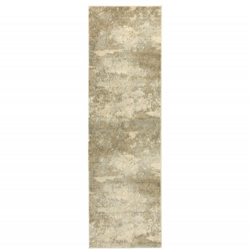 2' x 8' Beige Grey Tan and Gold Abstract Power Loom Stain Resistant Runner Rug