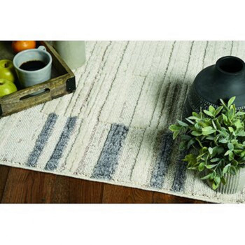 2' x 8' Ivory Grey Machine Woven Abstract Lines with Fringe Indoor Runner Rug