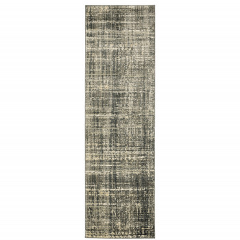 2' x 8' Charcoal Grey Beige and Tan Abstract Power Loom Stain Resistant Runner Rug