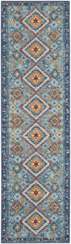 2' x 8' Blue and Orange Geometric Dhurrie Runner Rug