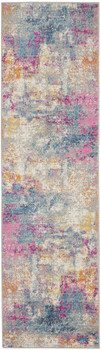 2' x 8' Blue and Pink Abstract Power Loom Runner Rug