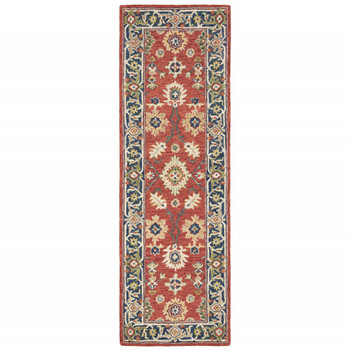 2' x 8' Red and Blue Bohemian Area Rug