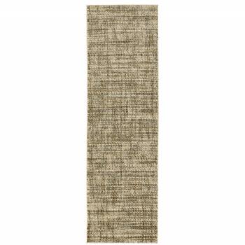 2' x 8' Beige Brown Tan and Blue Green Abstract Power Loom Stain Resistant Runner Rug