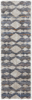 2' x 8' Tan Ivory and Blue Chevron Power Loom Stain Resistant Runner Rug