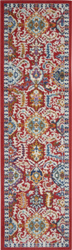 2' x 8' Red and Ivory Damask Power Loom Runner Rug