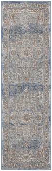 2' x 8' Ivory and Blue Oriental Power Loom Non Skid Runner Rug