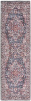 2' x 8' Red Floral Power Loom Distressed Washable Runner Rug