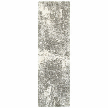 2' x 8' Gray and Ivory Distressed Abstract Runner Rug