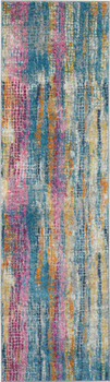 2' x 8' Pink and Blue Abstract Power Loom Runner Rug