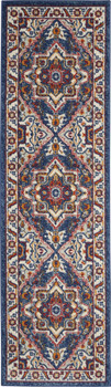 2' x 8' Blue & Ivory Power Loom Runner Rug