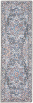 2' x 8' Blue Floral Power Loom Distressed Washable Runner Rug