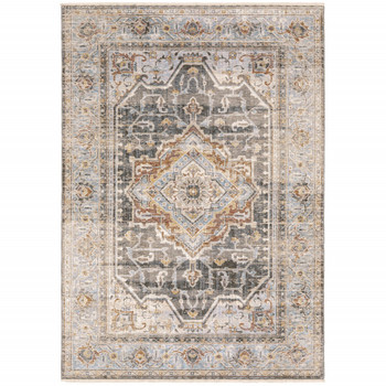 2' x 8' Grey Blue Machine Woven Medallion Indoor Runner Rug