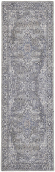 2' x 8' Gray Floral Power Loom Distressed Washable Runner Rug