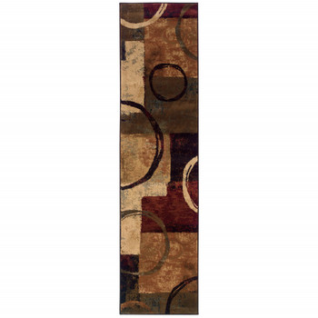 2' x 8' Brown and Black Abstract Geometric Runner Rug