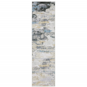 2' x 8' Gray & Ivory Abstract Printed Stain Resistant Non Skid Runner Rug