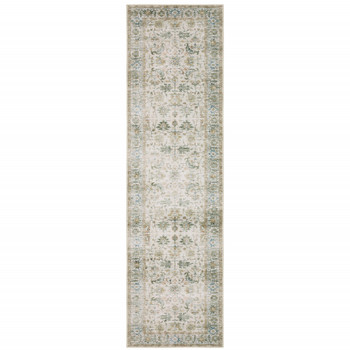 2' x 8' Grey Orange Blue Gold Green and Rust Oriental Printed Non Skid Runner Rug