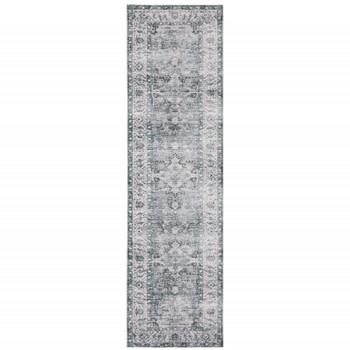 2' x 8' Gray and Ivory Oriental Printed Non Skid Runner Rug