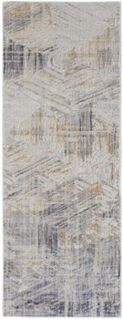 3' x 10' Tan Ivory and Gray Abstract Power Loom Distressed Runner Rug