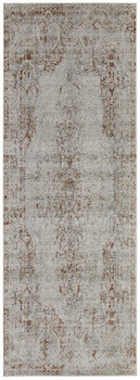 3' x 10' Tan Ivory and Orange Floral Power Loom Distressed Runner Rug with Fringe