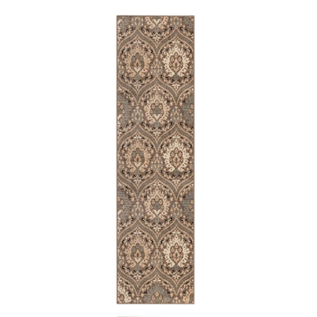 3' x 10' Ivory Beige and Light Blue Floral Stain Resistant Runner Rug