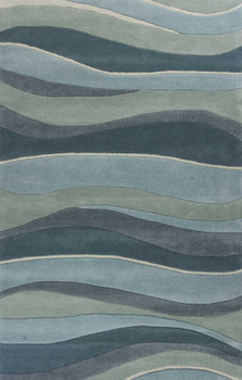 3' x 5' Ocean Blue Teal Hand Tufted Abstract Waves Indoor Area Rug