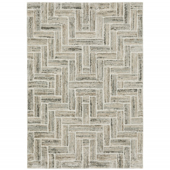 3' x 5' Ivory Beige Grey Brown Pale Blue and Charcoal Geometric Power Loom Area Rug