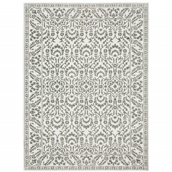 3' x 5' Grey and White Floral Power Loom Stain Resistant Area Rug