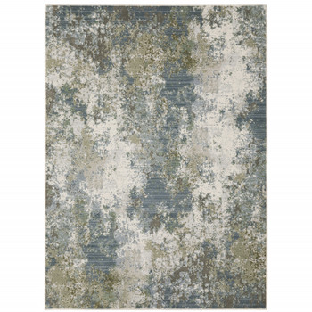 3' x 5' Blue Grey Green and Beige Abstract Power Loom Stain Resistant Area Rug