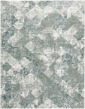 3' x 5' Green and Ivory Patchwork Distressed Stain Resistant Area Rug
