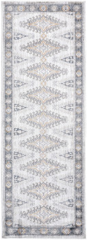 3' x 8' Gray Blue and Orange Floral Stain Resistant Runner Rug
