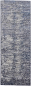 3' x 8' Blue Gray and Ivory Striped Power Loom Distressed Runner Rug