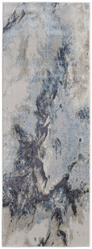 3' x 8' Blue Gray and Ivory Abstract Power Loom Polyester Runner Rug