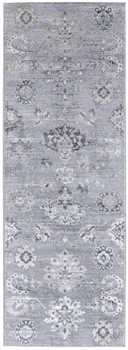 3' x 8' Silver and Black Floral Power Loom Distressed Runner Rug