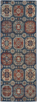 3' x 8' Blue Red and Tan Abstract Power Loom Distressed Stain Resistant Runner Rug