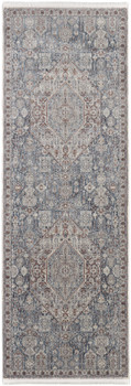 3' x 8' Blue and Ivory Floral Power Loom Stain Resistant Runner Rug