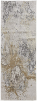 3' x 8' Gray Gold and Ivory Abstract Power Loom Runner Rug