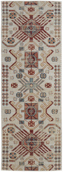 3' x 8' Ivory Red and Tan Abstract Power Loom Distressed Stain Resistant Runner Rug