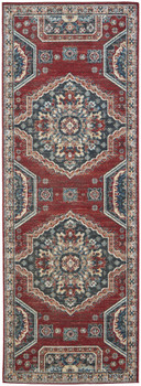 3' x 8' Red Gray and Tan Abstract Power Loom Distressed Stain Resistant Runner Rug