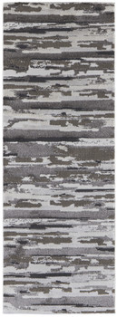 3' x 8' Brown and Ivory Abstract Power Loom Distressed Stain Resistant Runner Rug