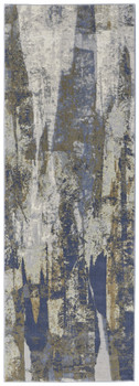 3' x 8' Blue Gray and Tan Abstract Power Loom Distressed Runner Rug
