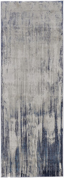 3' x 8' Tan Blue and Ivory Abstract Power Loom Distressed Runner Rug