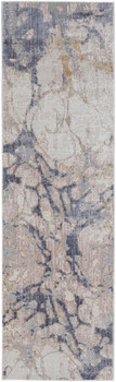 3' x 8' Tan and Blue Abstract Power Loom Distressed Runner Rug